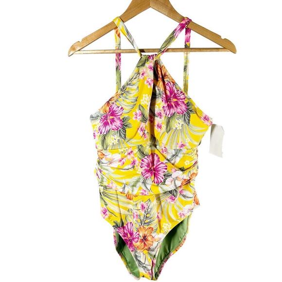 Bleu Rod Beattie Paradiso High Neck One-Piece Canary Gold Size 12 - Picture 1 of 8